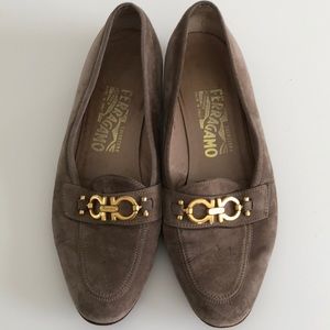 ferragamo suede loafers with horsebit buckles